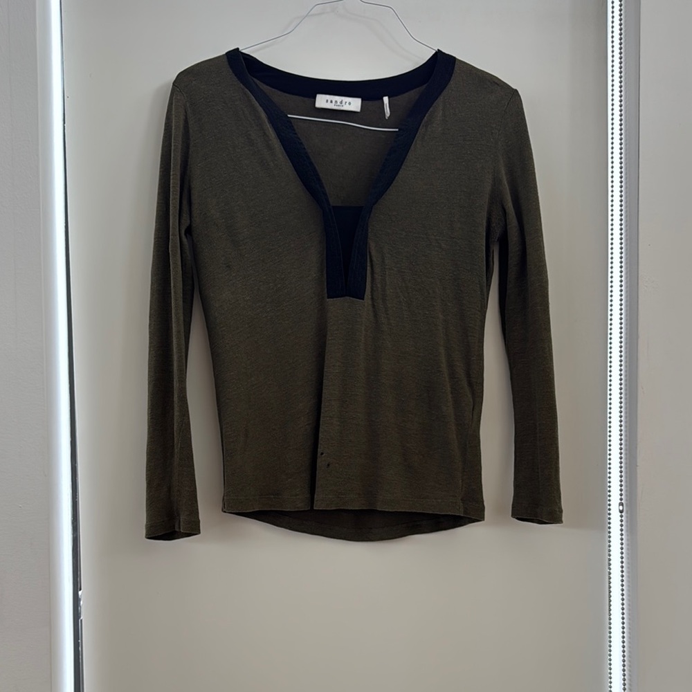 A.L.C. Green Asymmetrical Fitted Long Sleeve Blouse